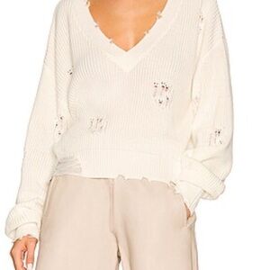 SER.O.YA Cream Distressed V-Neck Sweater